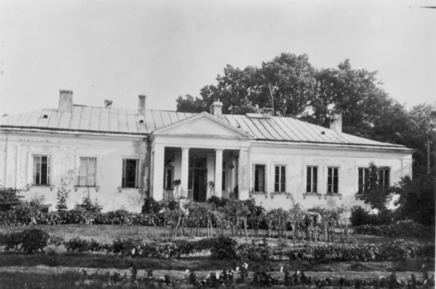 Archiwalna fotografia Pałacu Żółwin z pierwszych lat istnienia, widok od strony ogrodu